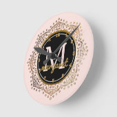 Monogrammed-naam | Boho Mandala Blush Pink Gold Ronde Klok (Hoek)