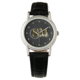 Monogrammed Naam & Donkere Elegant Handtekening Horloge