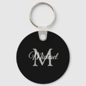 Monogrammed Naam Elegant Moderne Cirkel van de Sja Sleutelhanger (Achterkant)