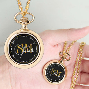 Monogrammed Naam Ketting, Donker Elegant Handteken Horloge