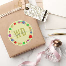 Monogrammed Naam Kleurrijke Cirkels Geel Blauw Ronde Sticker