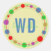Monogrammed Naam Kleurrijke Cirkels Groen Blauw Ronde Sticker (Voorkant)