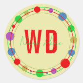 Monogrammed Naam Kleurrijke Cirkels Rood Groen Ronde Sticker (Voorkant)