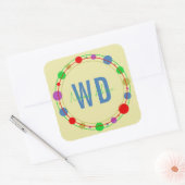 Monogrammed Naam Kleurrijke Cirkels Tan Geel Vierkante Sticker (Envelop)