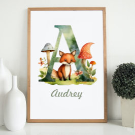 Monogrammed naam kwekerij Poster Woodland letter A