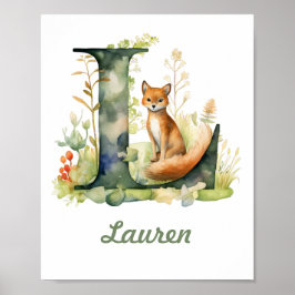 Monogrammed naam kwekerij Poster Woodland letter L