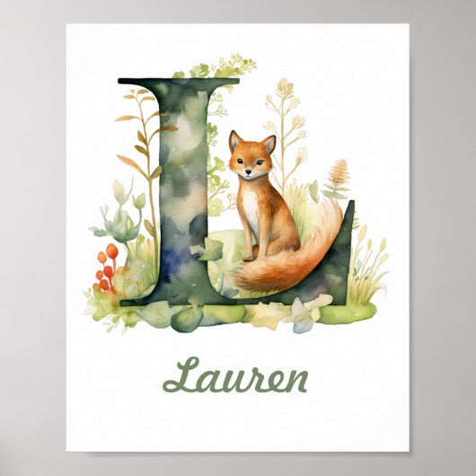 Monogrammed naam kwekerij Poster Woodland letter L (Voorkant)