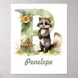 Monogrammed Naam kwekerij Poster Woodland Letter P