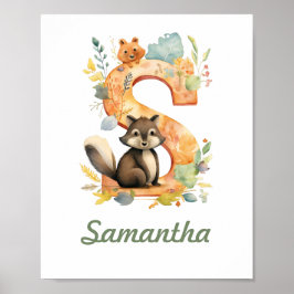 Monogrammed naam kwekerij Poster Woodland letter S