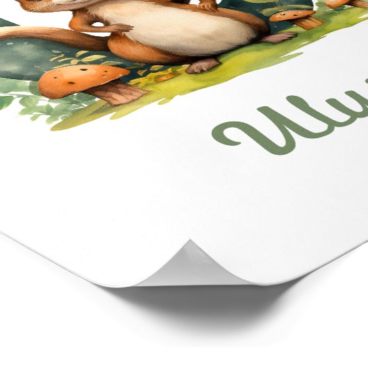 Monogrammed Naam kwekerij Poster Woodland Letter U (Hoek)