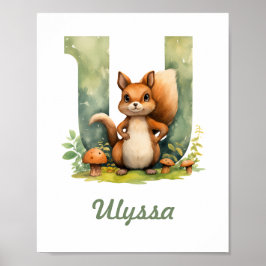 Monogrammed Naam kwekerij Poster Woodland Letter U