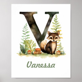 Monogrammed naam kwekerij Poster Woodland letter V