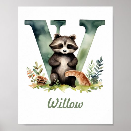 Monogrammed naam kwekerij Poster Woodland letter W (Voorkant)
