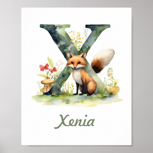 Monogrammed Naam kwekerij Poster Woodland Letter X (Voorkant)