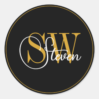 Monogrammed Naam & Moderne Handtekening Ronde Sticker