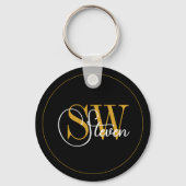 Monogrammed Naam & Moderne Handtekening Sleutelhanger (Voorkant)