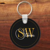 Monogrammed Naam & Moderne Handtekening Sleutelhanger (Voorkant)