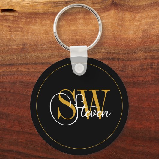Monogrammed Naam & Moderne Handtekening Sleutelhanger (Voorkant)