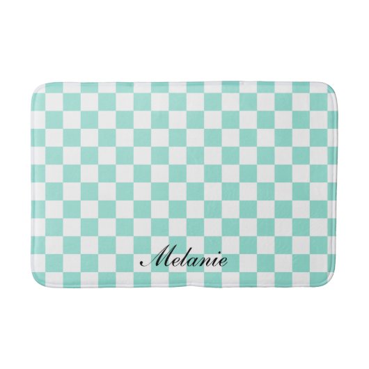 Monogrammed Naam Moderne Munt en Witte Geruite Badmat (Voorkant)