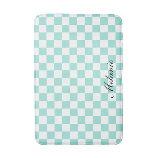 Monogrammed Naam Moderne Munt en Witte Geruite Badmat (Voorkant Verticaal)