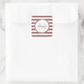 Monogrammed naam Preppy Thick Indian Red Stripes Vierkante Sticker (Tas)