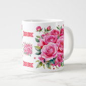 Monogrammed Naam Roze Rozen | Grote Koffiekop (Voorkant rechts)