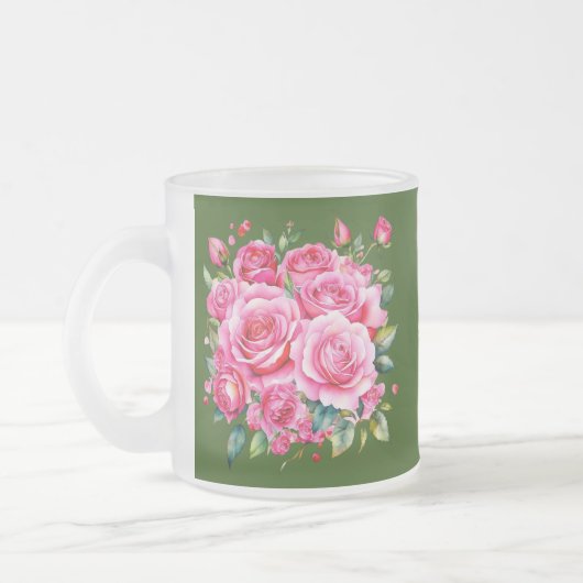 Monogrammed Naam Roze Rozen | Matglas Koffiemok (Links)