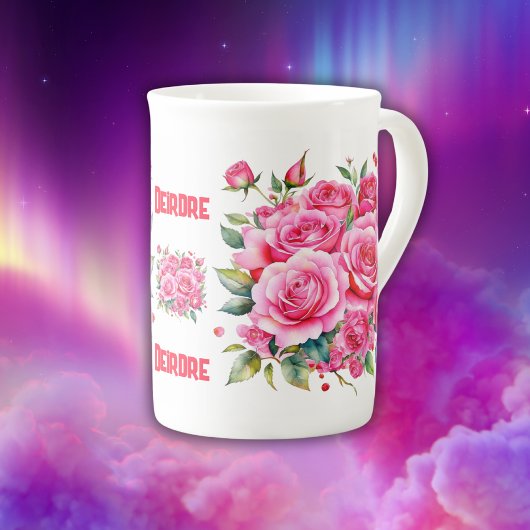 Monogrammed Naam Roze Rozen | Porselein Kop