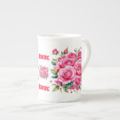 Monogrammed Naam Roze Rozen | Porselein Kop (Voorkant rechts)