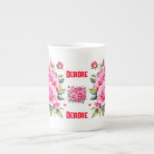 Monogrammed Naam Roze Rozen | Porselein Kop (Voorkant)