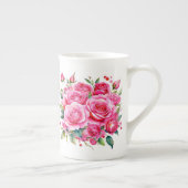 Monogrammed Naam Roze Rozen | Porselein Kop (Rechts)