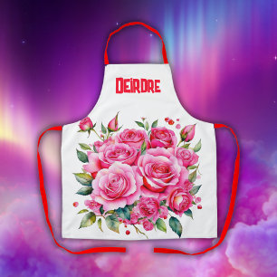 Monogrammed Naam Roze Rozen   Schort