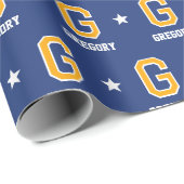 Monogrammed Naam Star Navy Gold Custom Cadeaupapier (Rol Hoek)