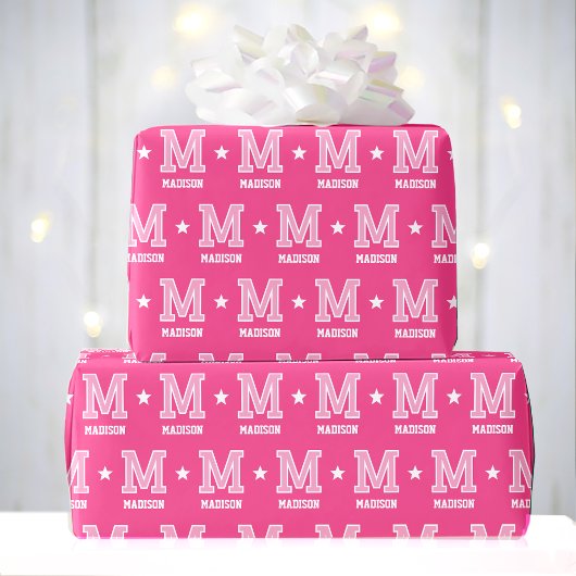 Monogrammed naam Star Pink Custom Cadeaupapier