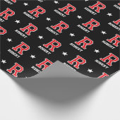 Monogrammed Naam Star Red Black Custom Cadeaupapier (Hoek)