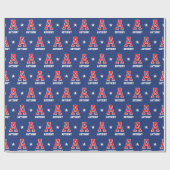 Monogrammed naam Star Red Navy Custom Cadeaupapier (Vlak)