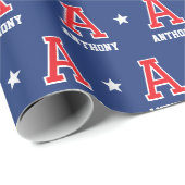 Monogrammed naam Star Red Navy Custom Cadeaupapier (Rol Hoek)