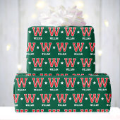 Monogrammed Naam Star Rood Groen Custom Cadeaupapier