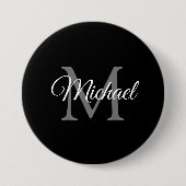 Monogrammed Name Black Personalized Sjabloon Large Ronde Button 7,6 Cm (Voorkant)