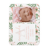Monogrammed Name Floral Pink Birth Announcement Magneet (Verticaal)