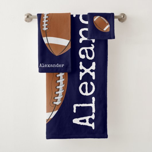 Monogrammed name football Navy Blue Bad Handdoek (Insitu)