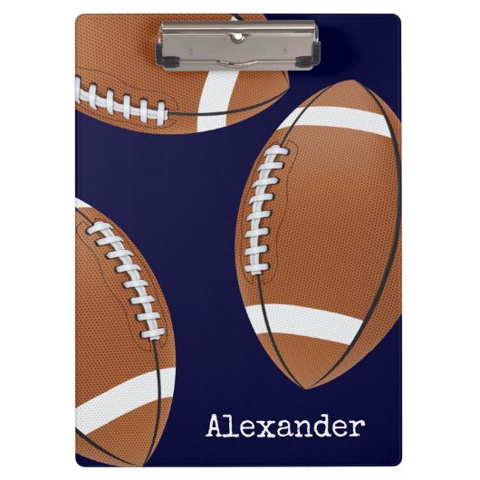 Monogrammed Name Football Navy Blue Planner Klembord (Voorkant)
