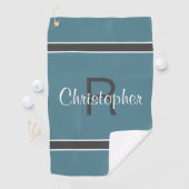 Monogrammed Name Initiaal Golfer Stylish Turquoise Golfhanddoek (Insitu)