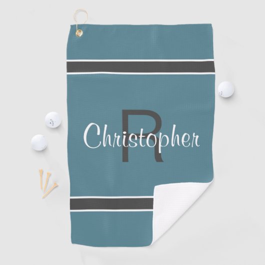Monogrammed Name Initiaal Golfer Stylish Turquoise Golfhanddoek (Insitu)