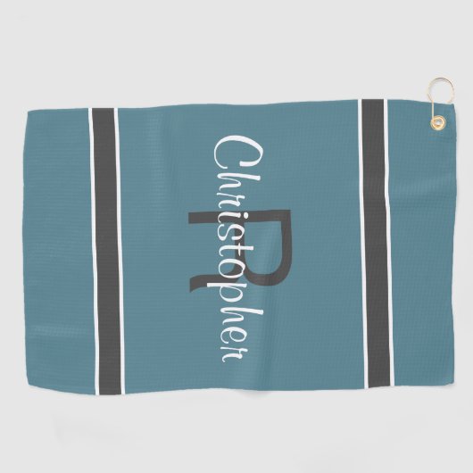 Monogrammed Name Initiaal Golfer Stylish Turquoise Golfhanddoek (Horizontaal)