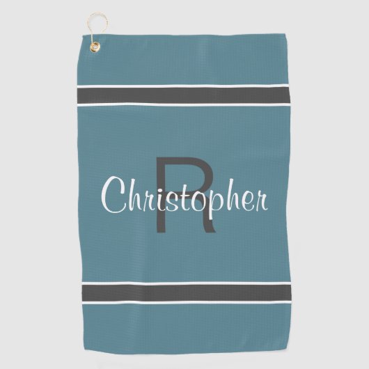 Monogrammed Name Initiaal Golfer Stylish Turquoise Golfhanddoek (Voorkant)