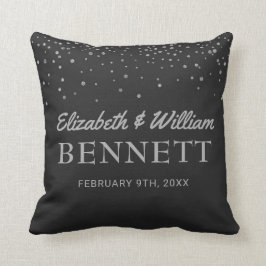 Monogrammed Names | Black Silver Wedding Keepslag Kussen