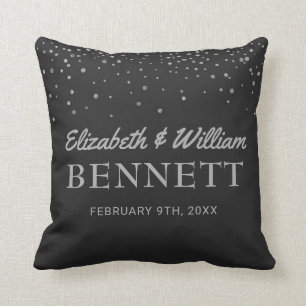 Monogrammed Names   Black Silver Wedding Keepslag Kussen