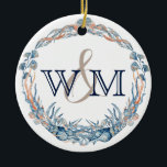 Monogrammed Nautical Blue Mauve Zee Shell Ornament<br><div class="desc">Monogrammed Nautical Nieuw onkruid 1st Christmas.Blue Mauve Zee Shell Ornament koppels Nautical Christmas decor</div>