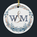 Monogrammed Nautical Blue Mauve Zee Shell Ornament<br><div class="desc">Monogrammed Nautical Nieuw onkruid 1st Christmas.Blue Mauve Zee Shell Ornament koppels Nautical Christmas decor</div>